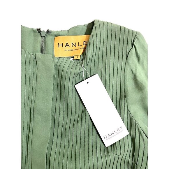 Hanley Mellon Green Silk Pleated Mini Dress Long Sleeve Dress SZ 4 NWT - Picture 6 of 12